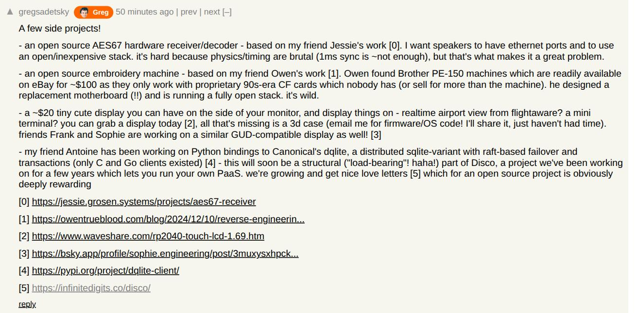 A Hacker News comment by gregsadetsky with the Greg badge next to his username