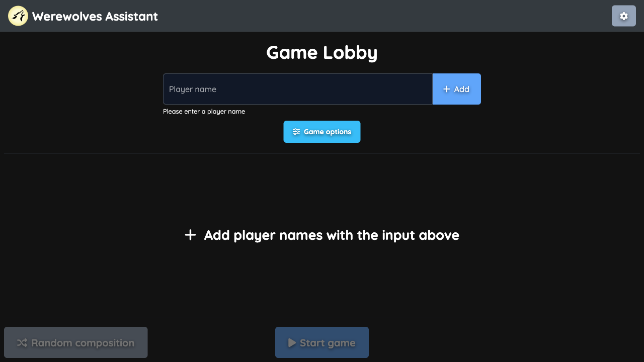 Game Lobby Page without players