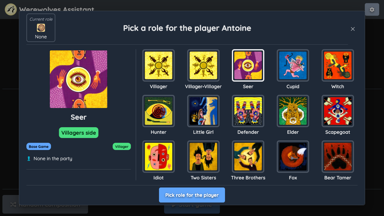 Game Lobby Role Picker with picked role