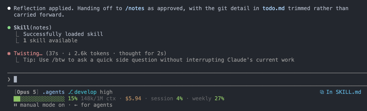 The handoff to /notes after the slate was approved.
