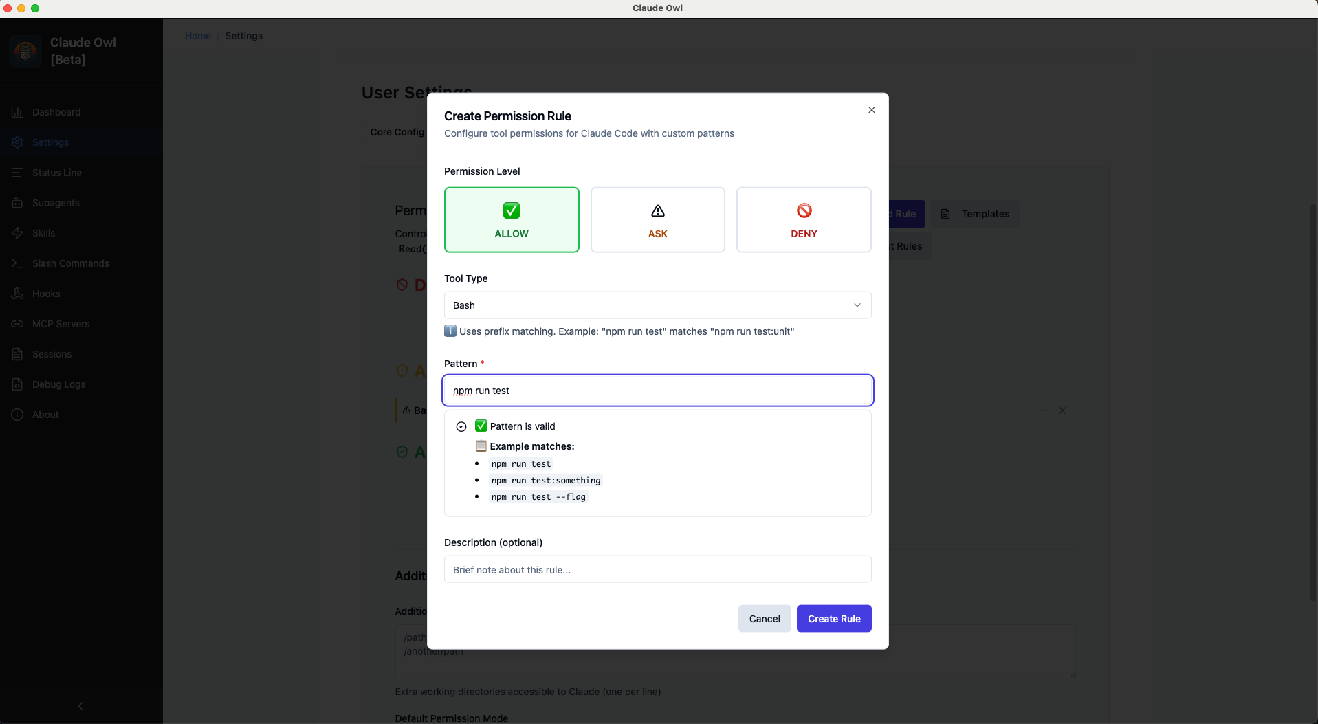 Settings - Create Permission Rule