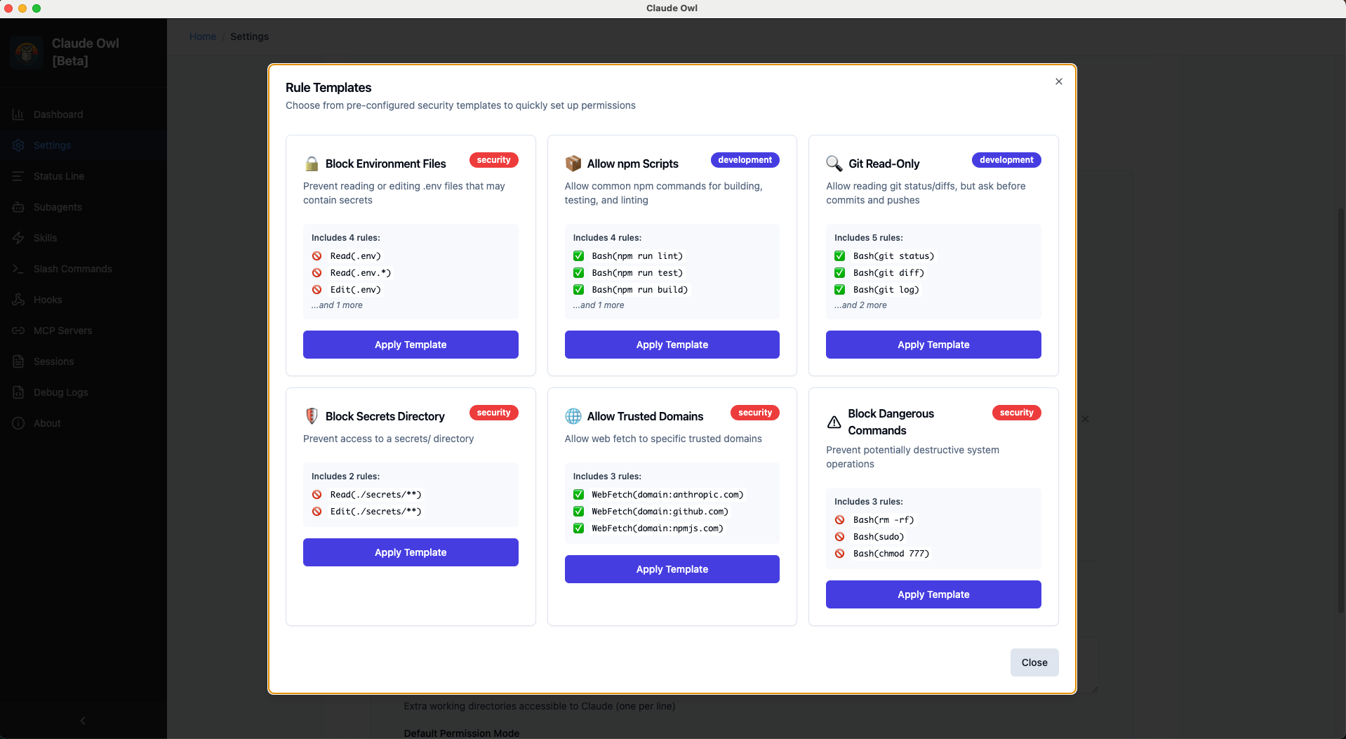 Settings - Templates
