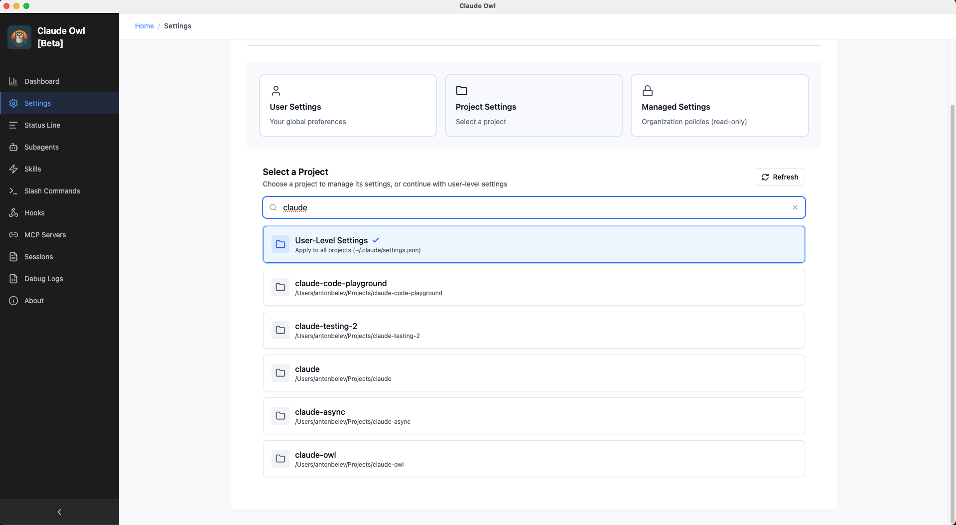 Settings - Project Level