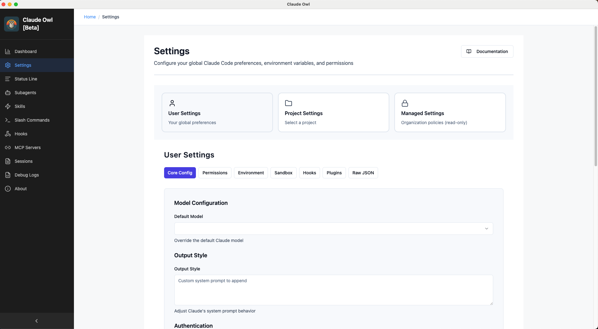 Settings - User Level