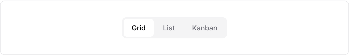 Monoset Toggle group with Grid, List, Kanban
