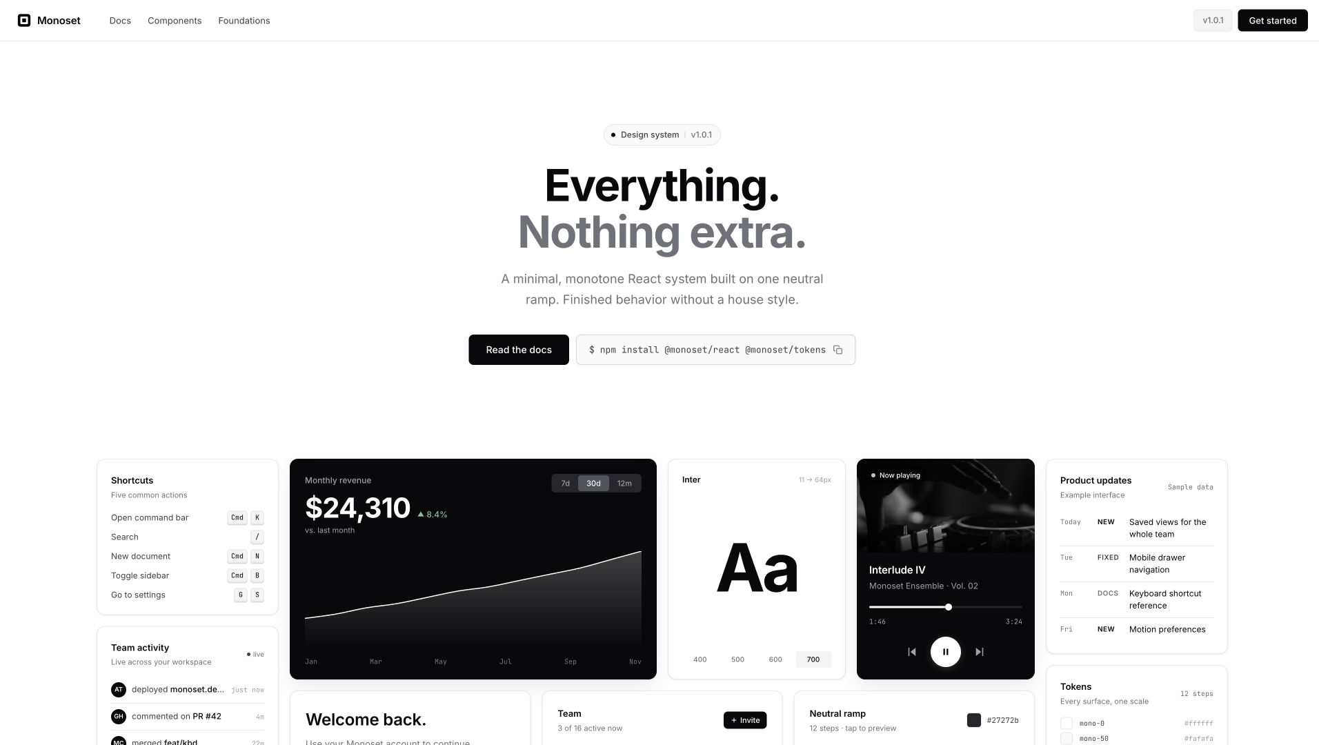 Monoset landing page