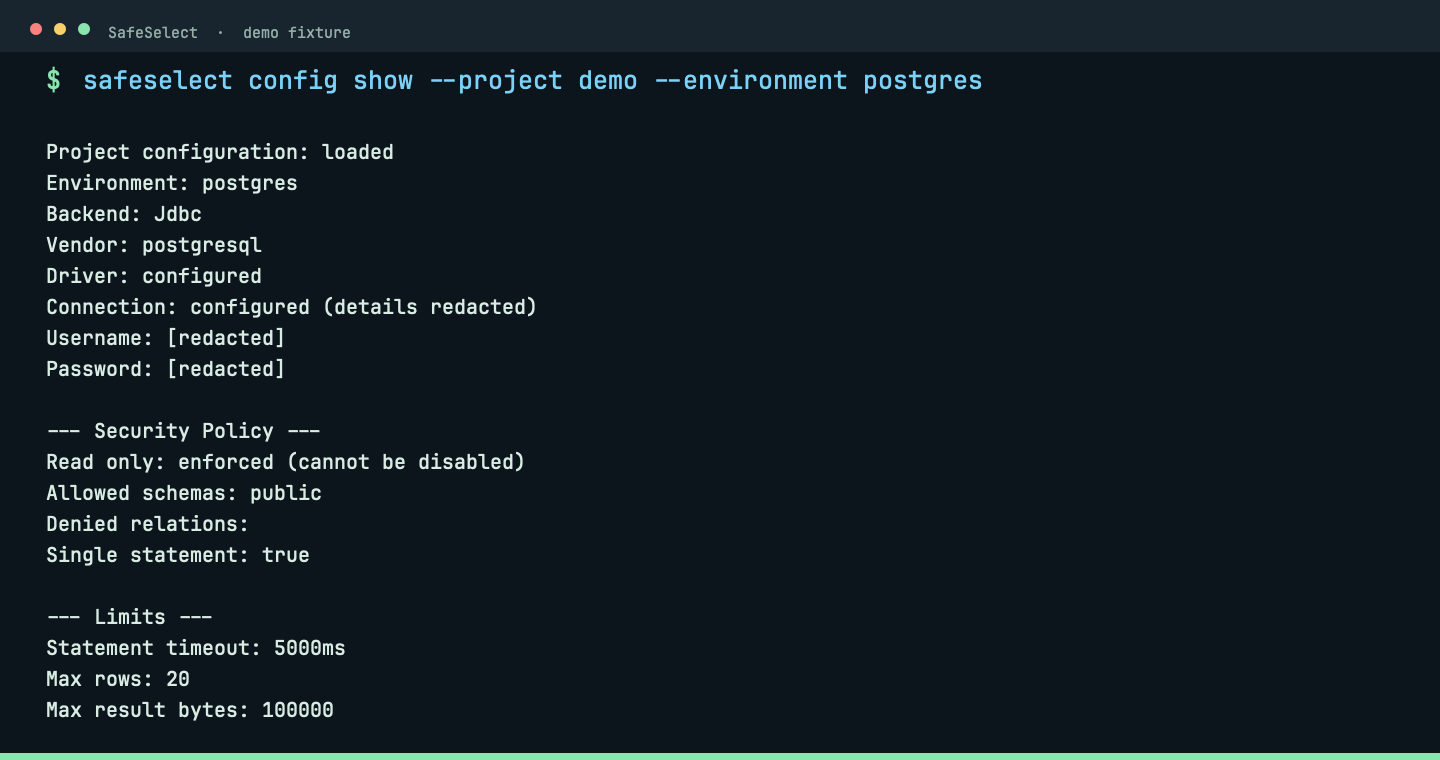 Terminal capture for safeselect config <COMMAND>