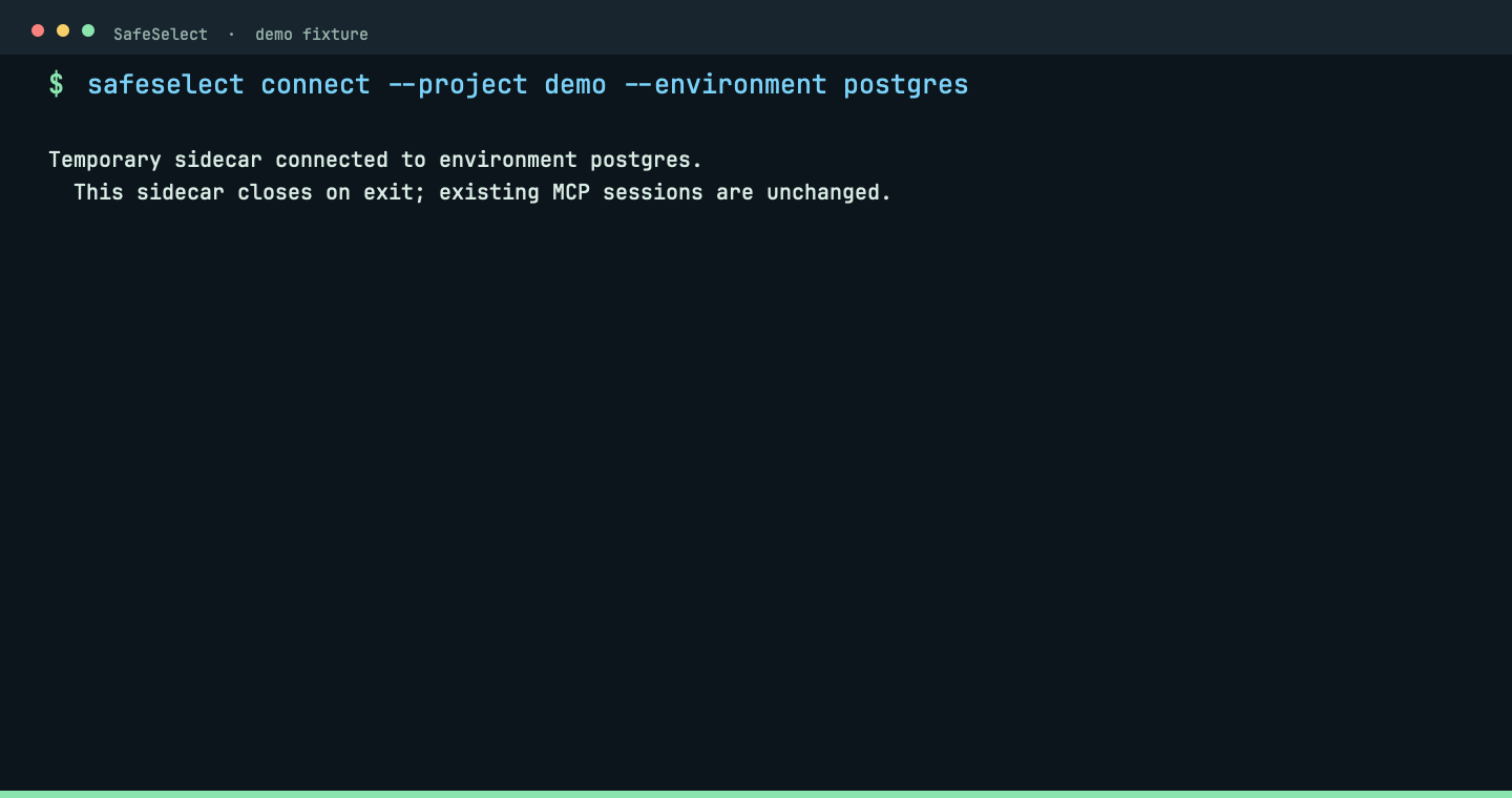 Terminal capture for safeselect connect [--environment <env>]
