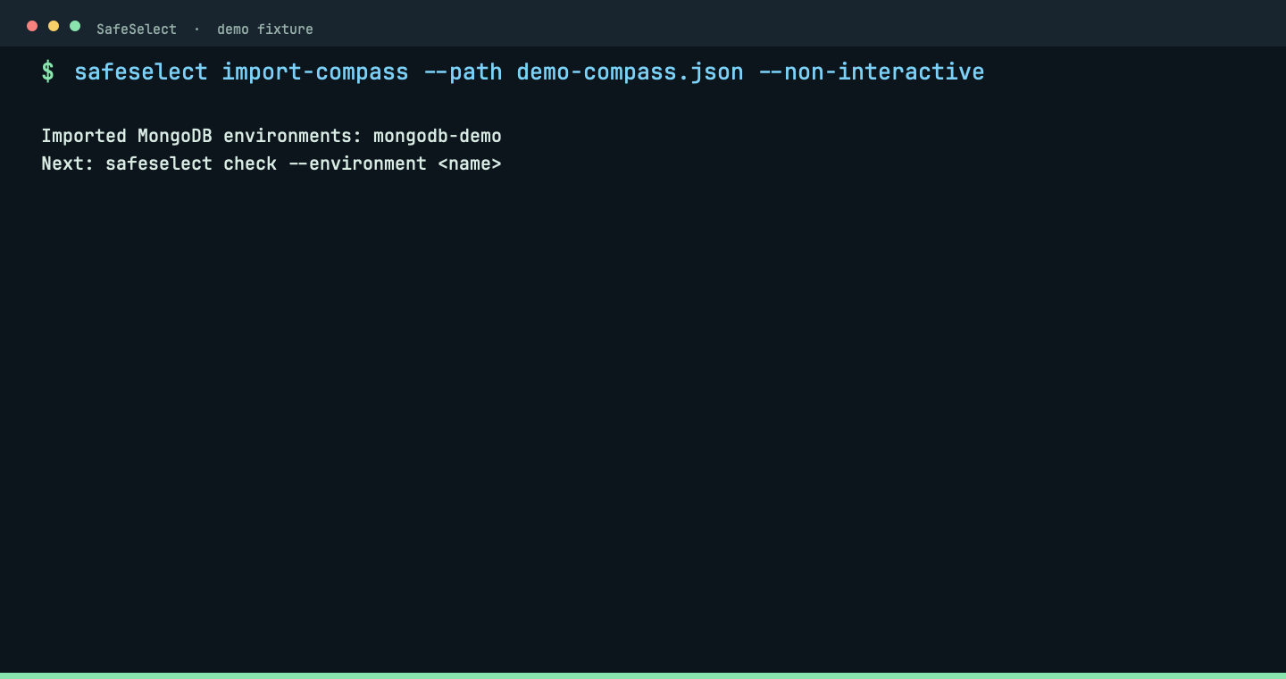 Terminal capture for safeselect import-compass [--path <path>]
