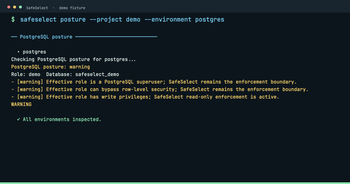Terminal capture for safeselect posture [--environment <env>]