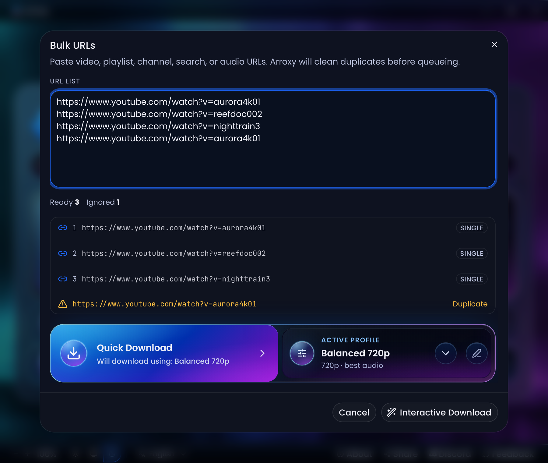 Arroxy — Bulk URL mode