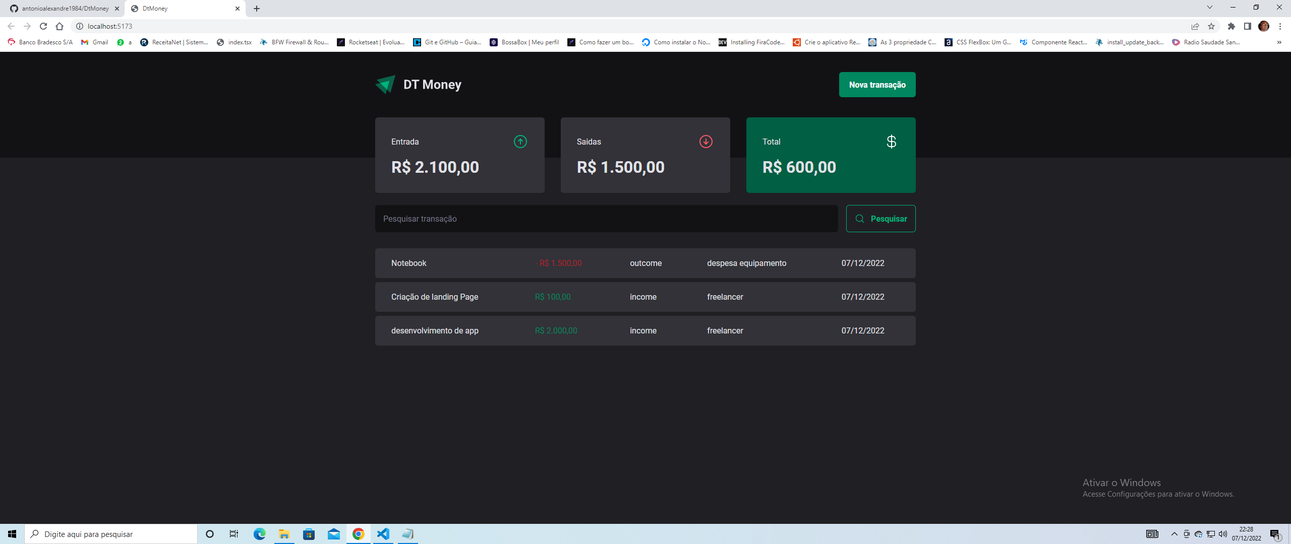 GitHub - antonioalexandre1984/DtMoney: Neste projeto temos organizador ...