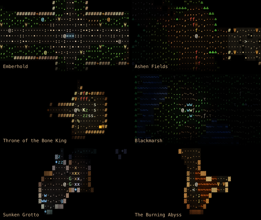 Emberhold, the Ashen Fields, the Throne of the Bone King, Blackmarsh, the Sunken Grotto and the Burning Abyss