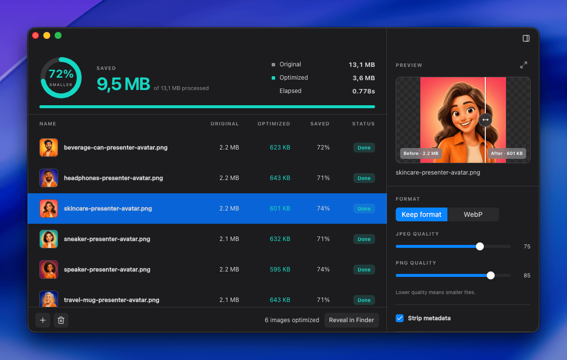 Image Optimizer interface