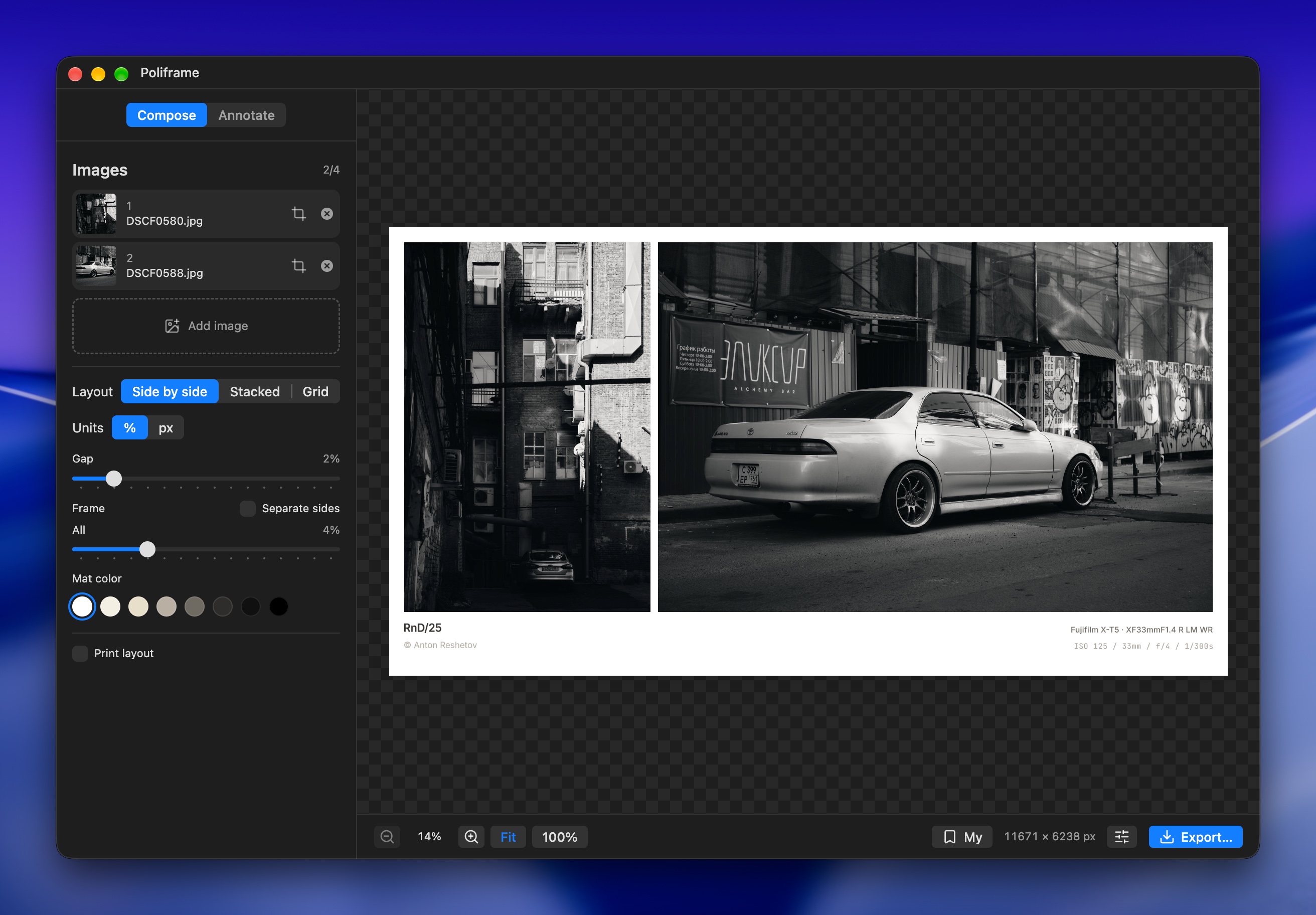 Poliframe photo composition editor