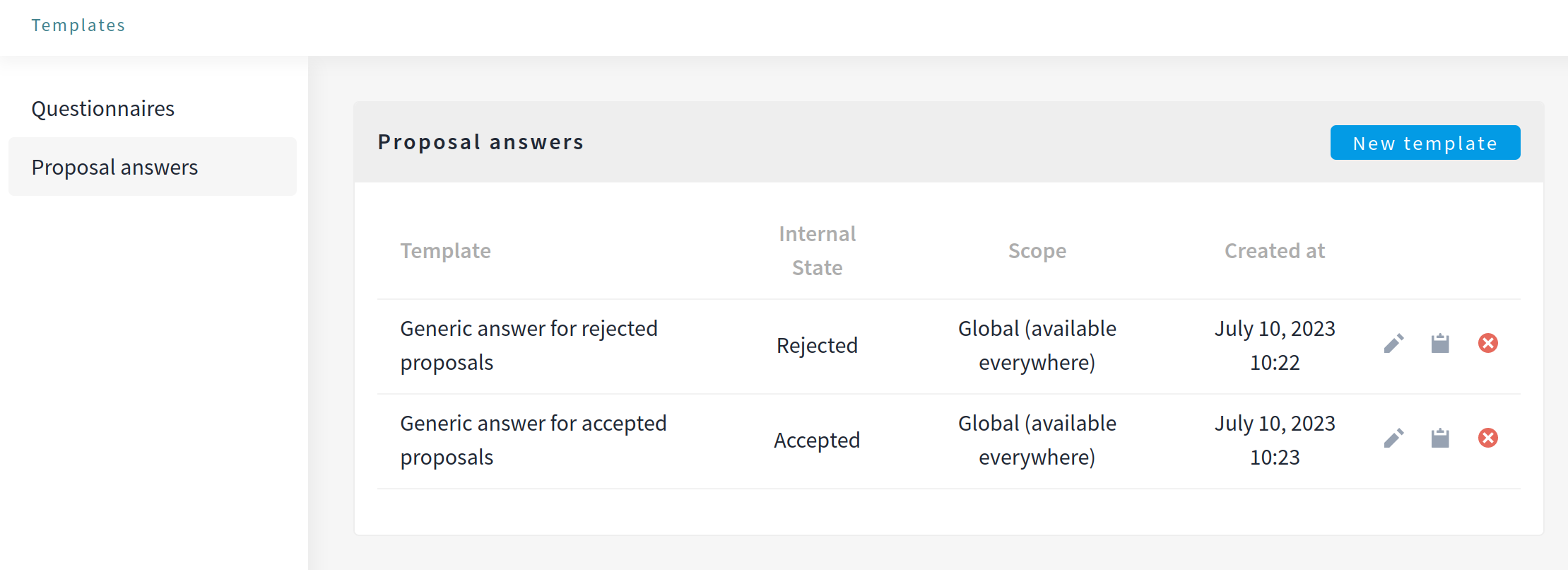 Templates for proposals answers