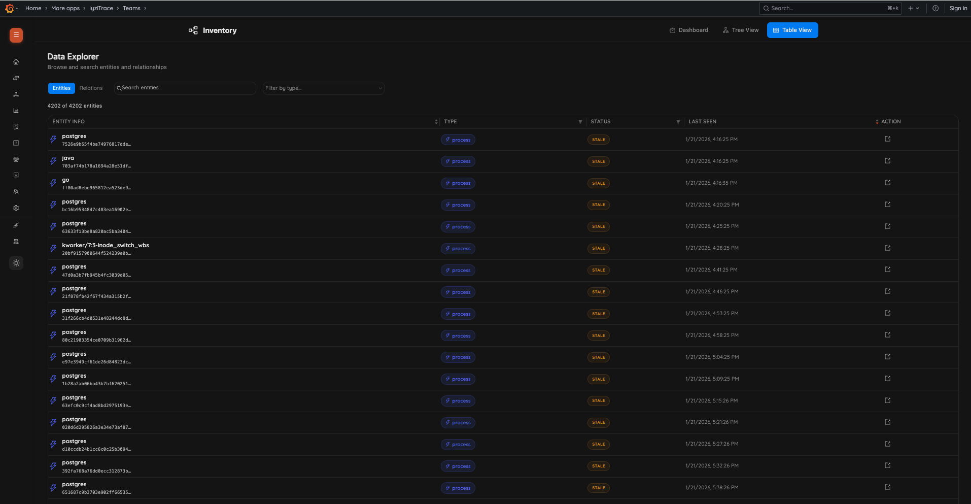 Inventory Table – Entities