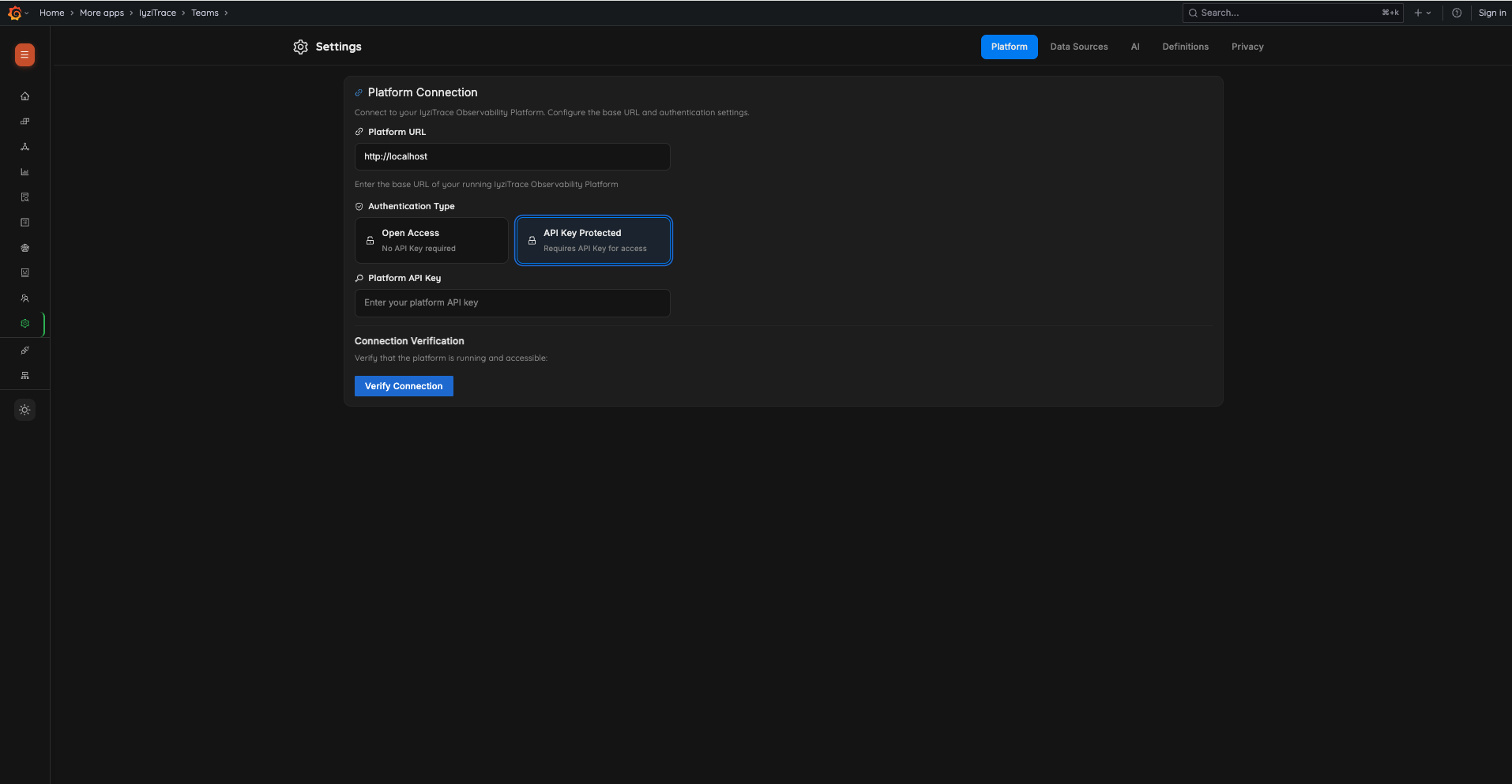 Settings – Platform