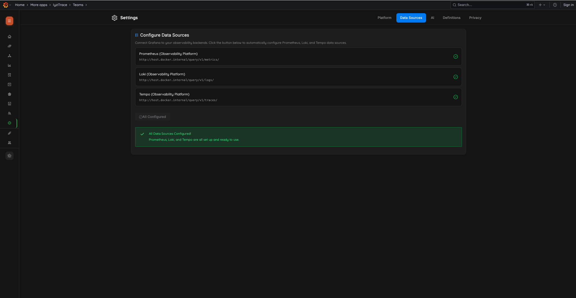 Settings – Data Sources