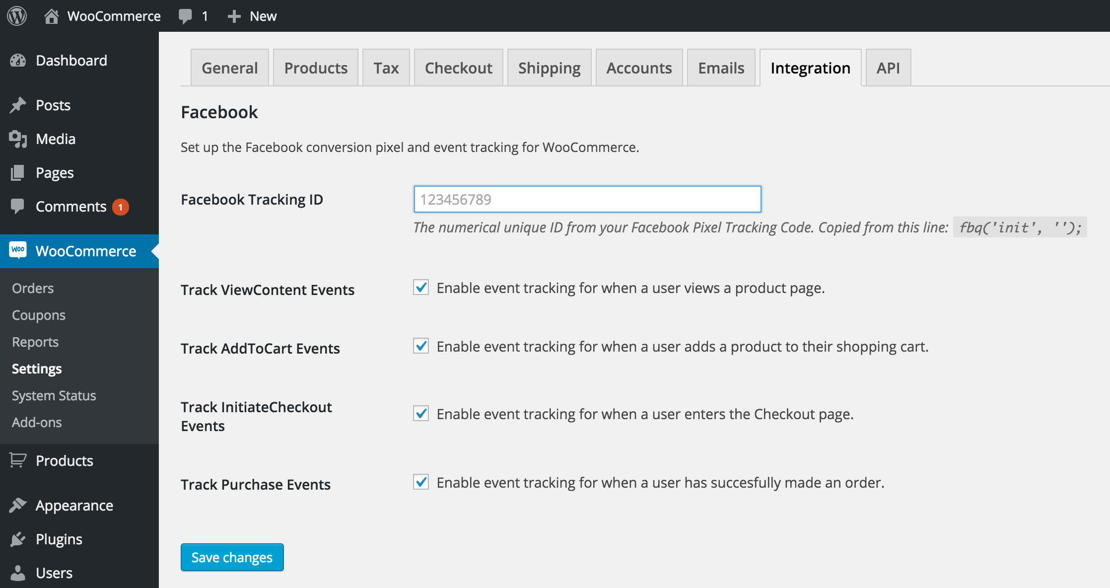 Integration settings page