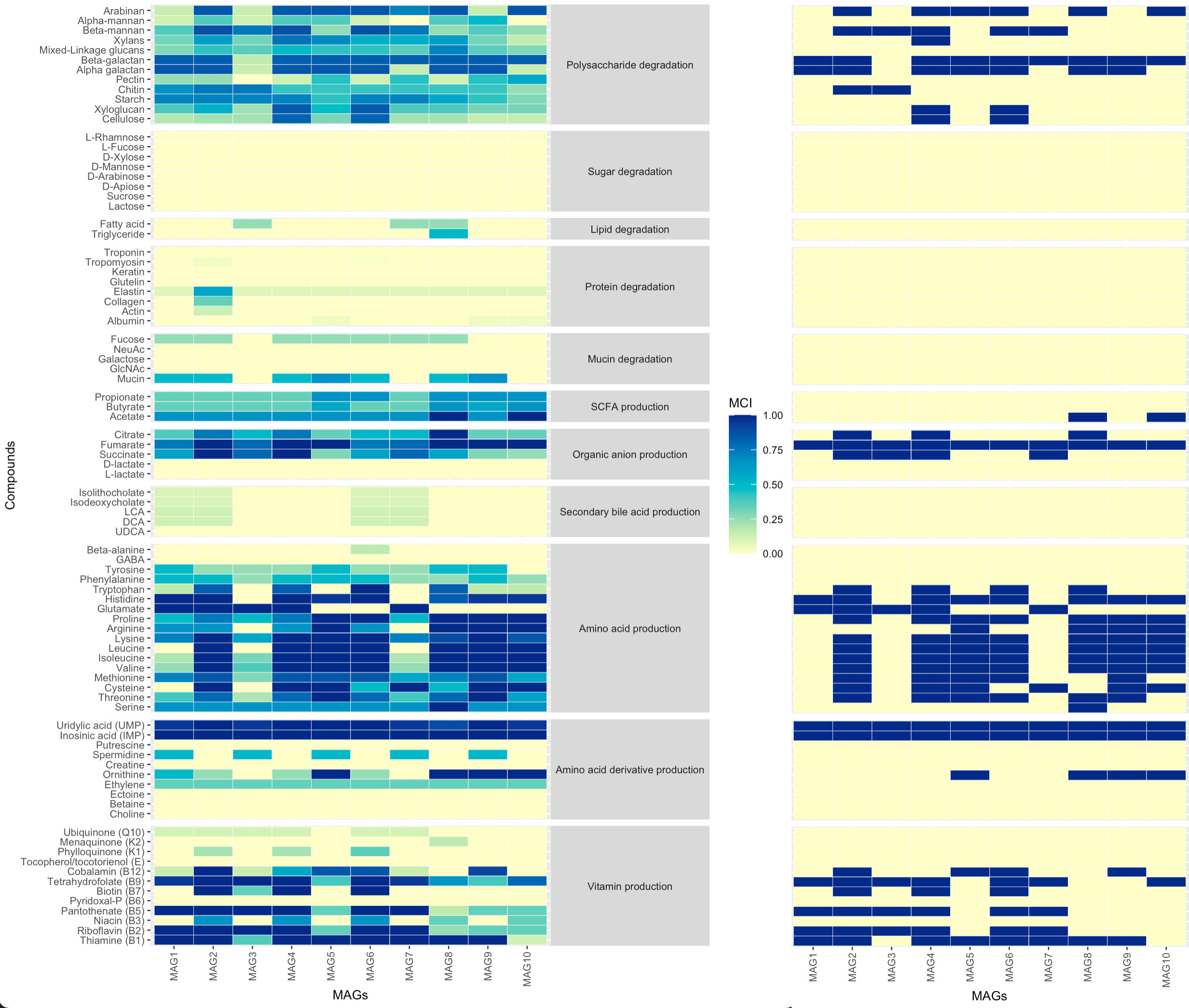 Comparison of continuous and binary MCIs at the compound level.