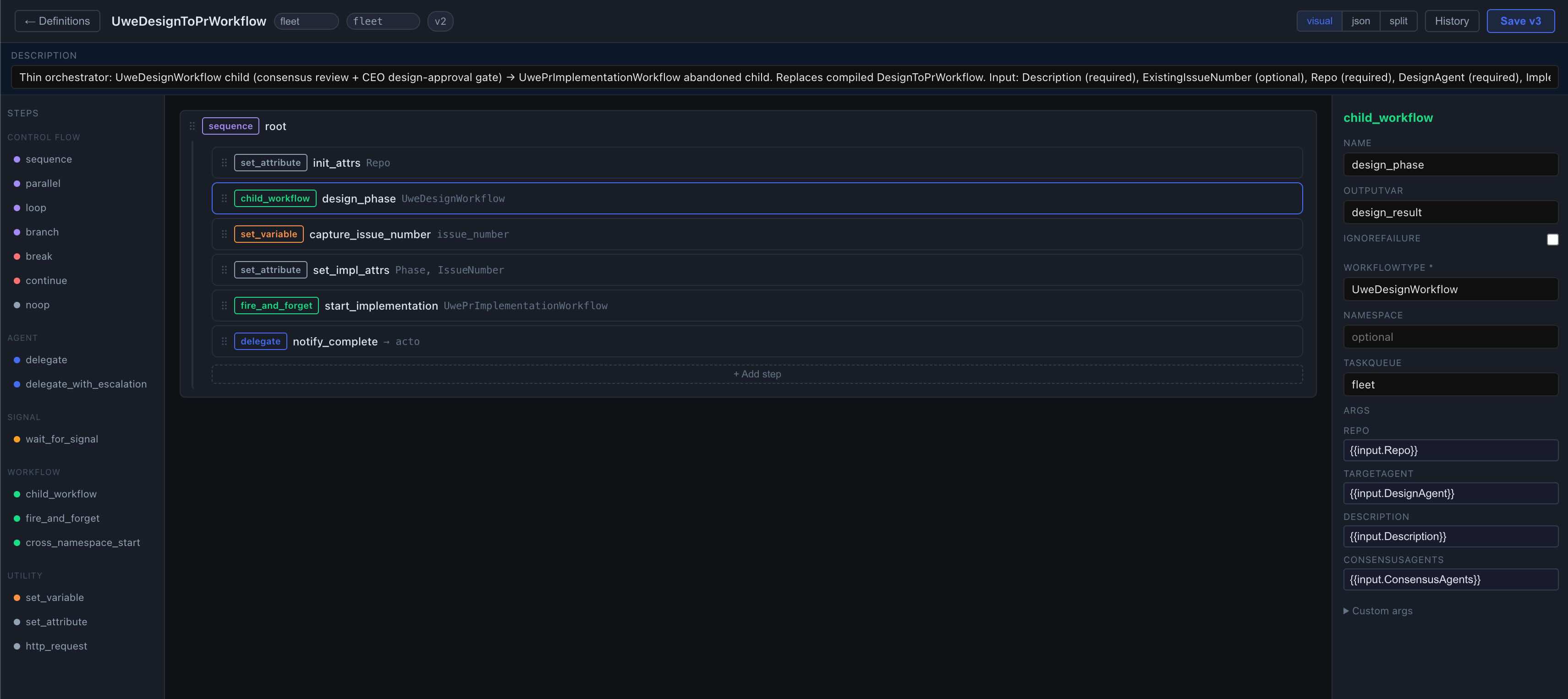 Phleet workflow editor — visual editor for Temporal workflow definitions