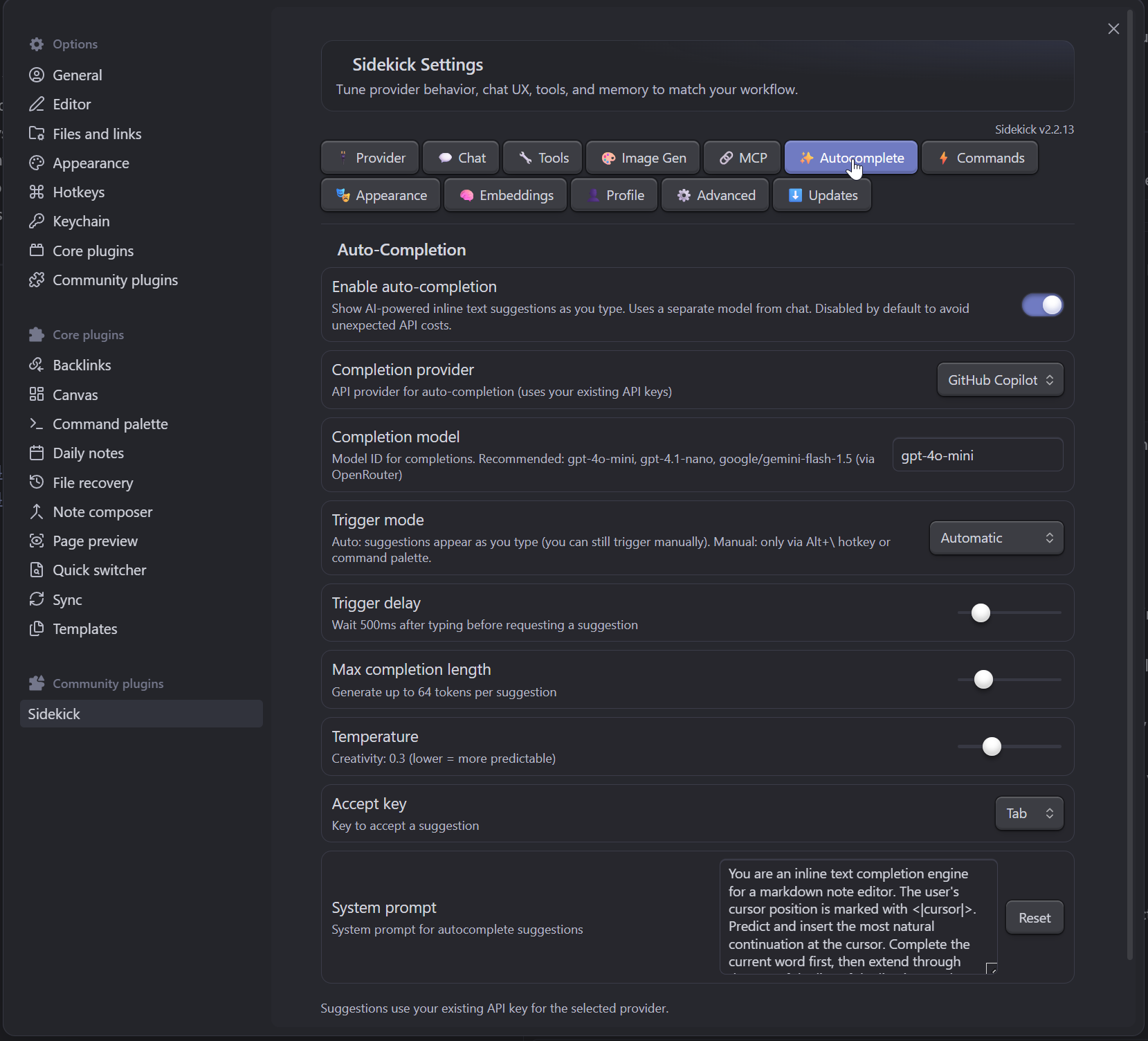 Auto-completion settings