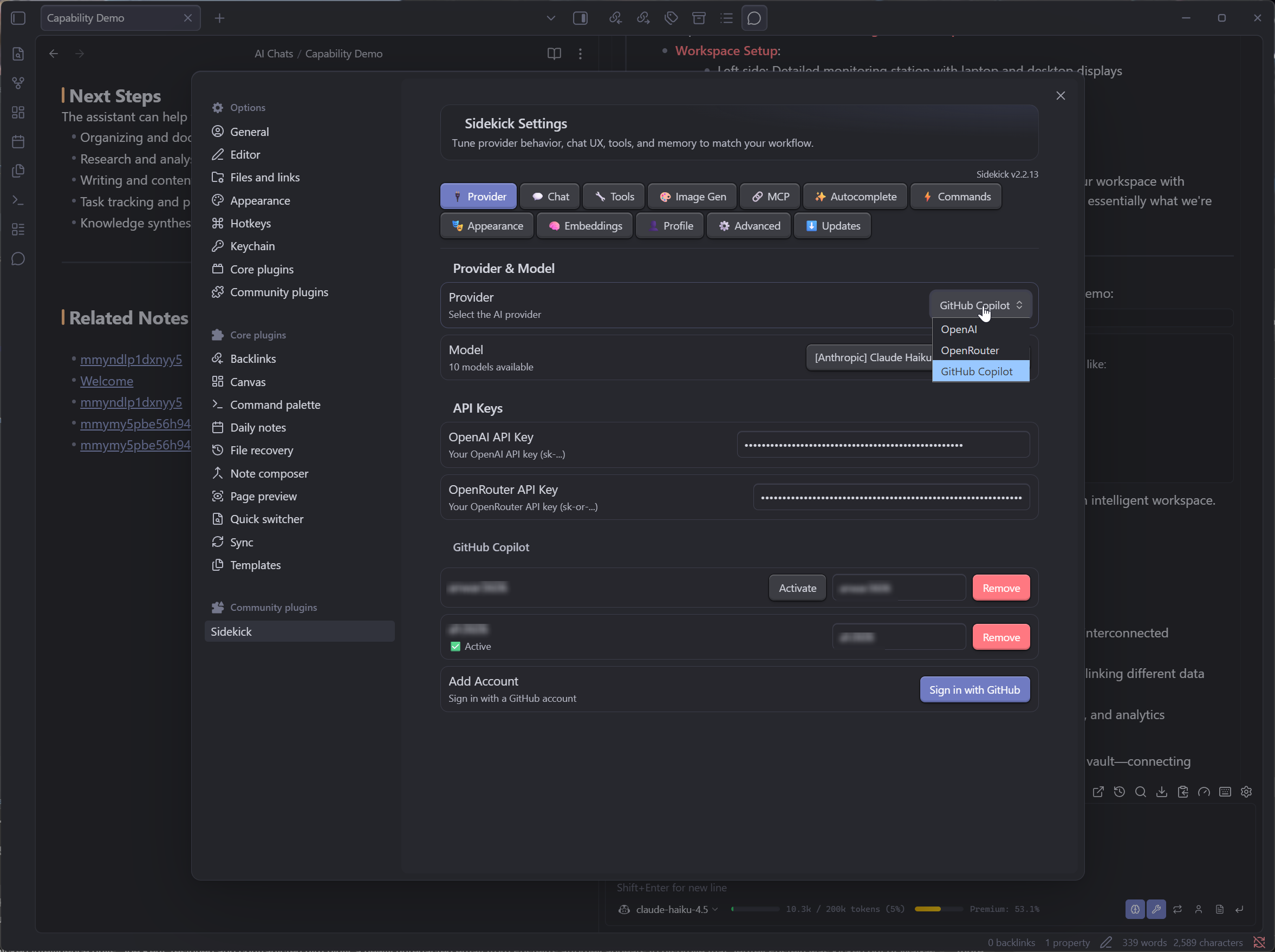 Provider and model configuration