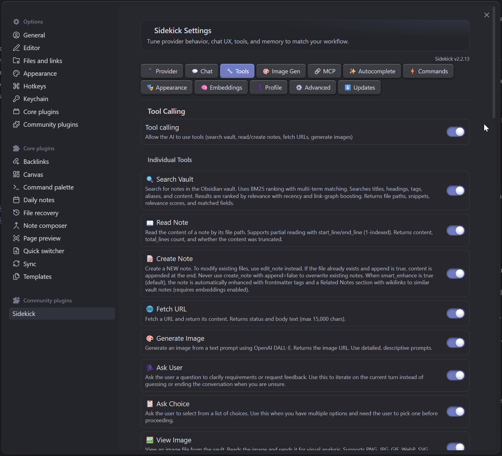 Tool calling settings