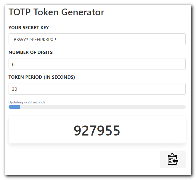 A snapshot of the totp token generator website