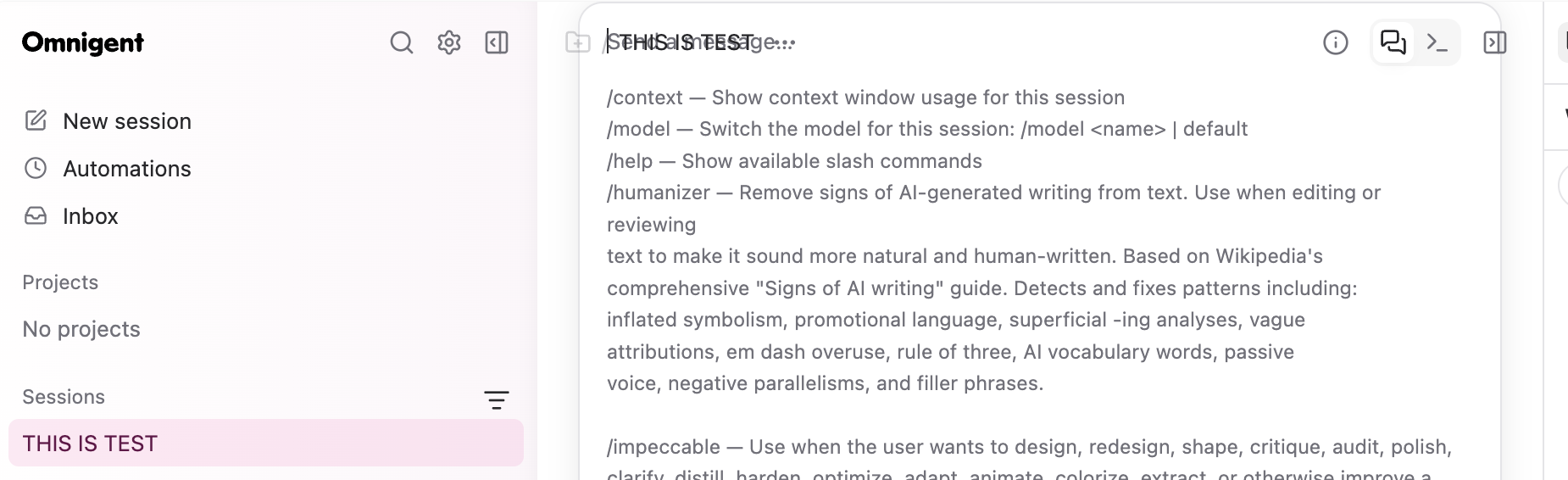 Before: header icons overlapping the /help listing