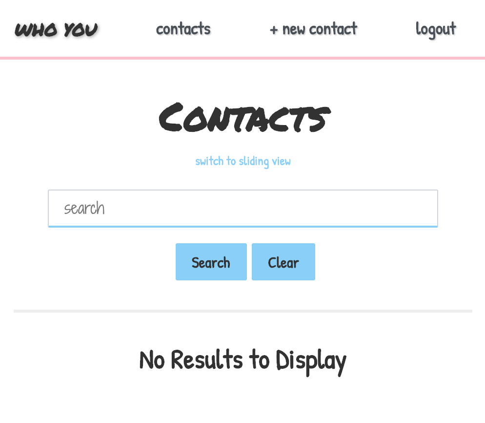 Contacts View, New User