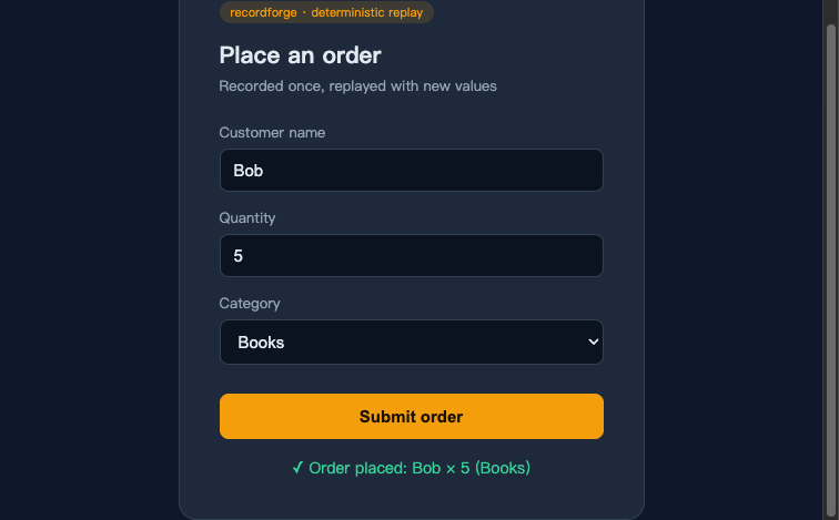 recordforge replaying a form