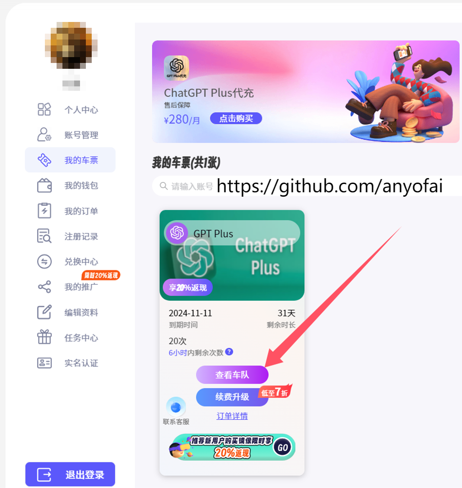 国内合租共享ChatGPT Plus帐号操作步骤八：点击“查看车队”按钮