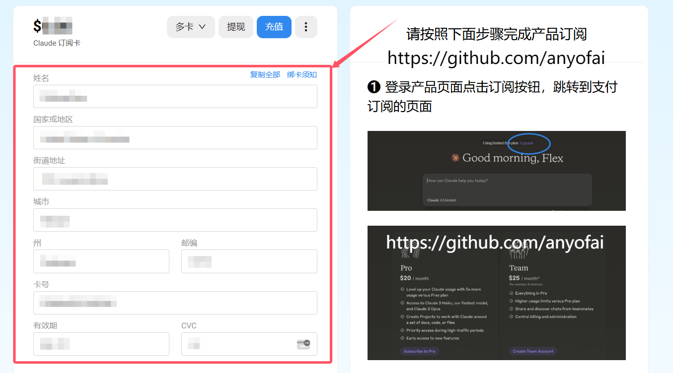 Claude Pro订阅 - Claude能用国内银行卡吗 - 获取野卡虚拟信用卡第六步：复制并保存用于充值购买Claude Pro帐号所需的信用卡信息