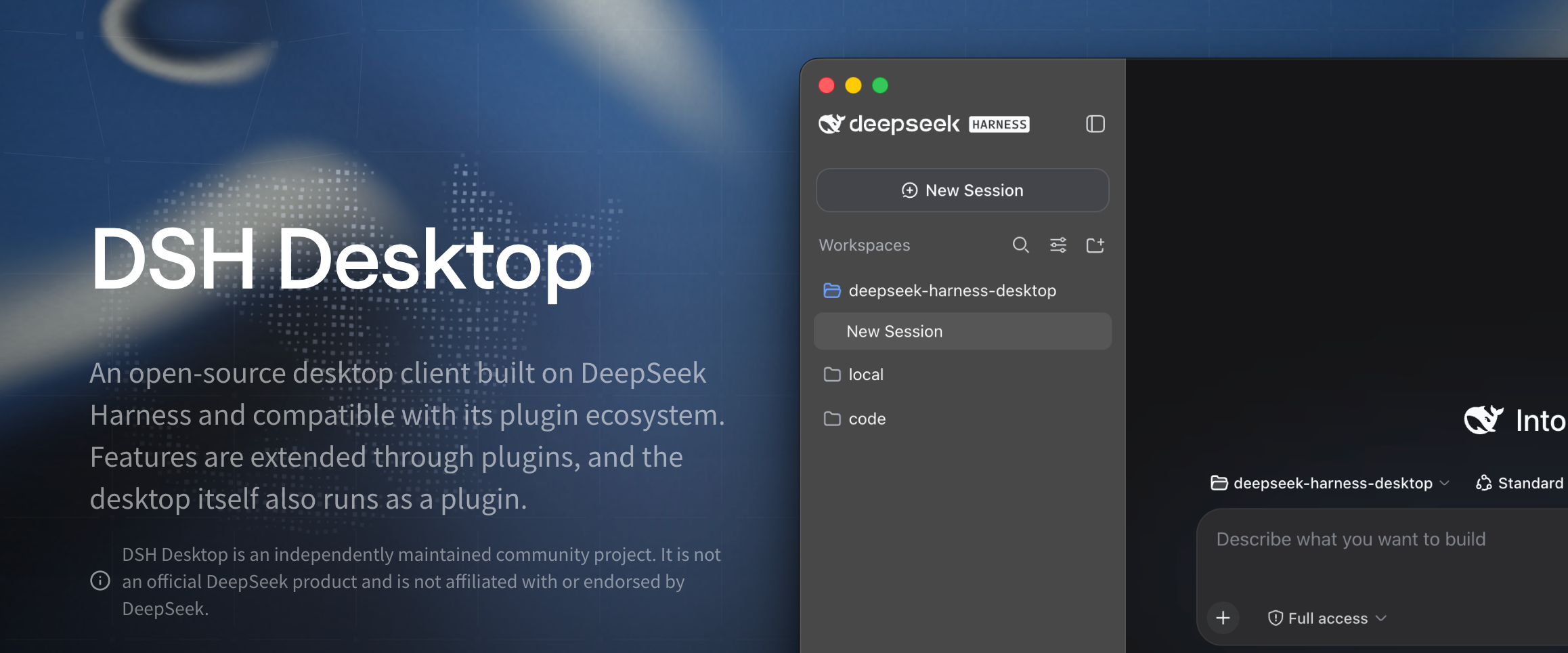 DSH Desktop, an open-source desktop client built on DeepSeek Harness