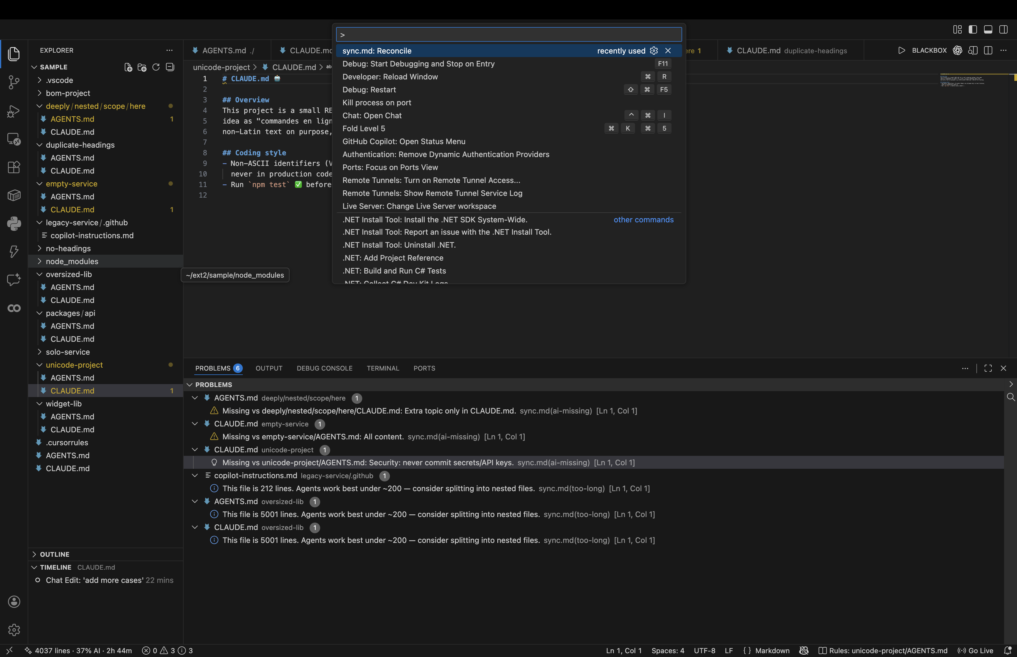 Command Palette with sync.md: Reconcile highlighted