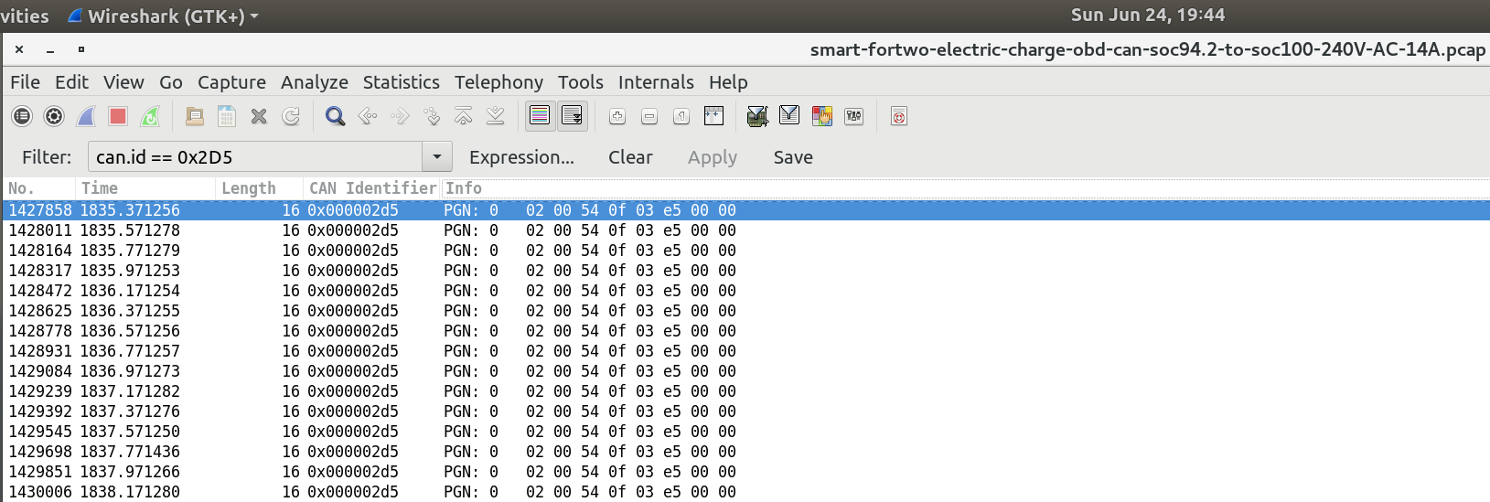 CAN 0x2D5 in Wireshark