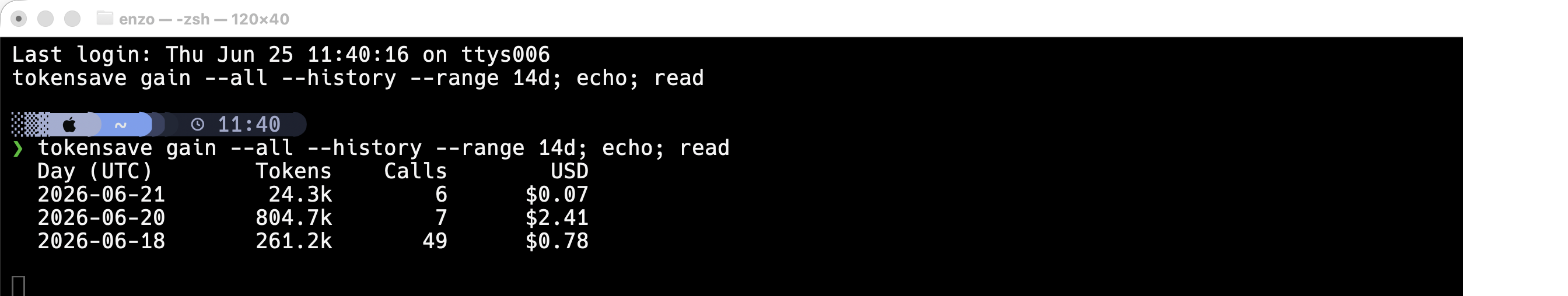 tokensave gain history output