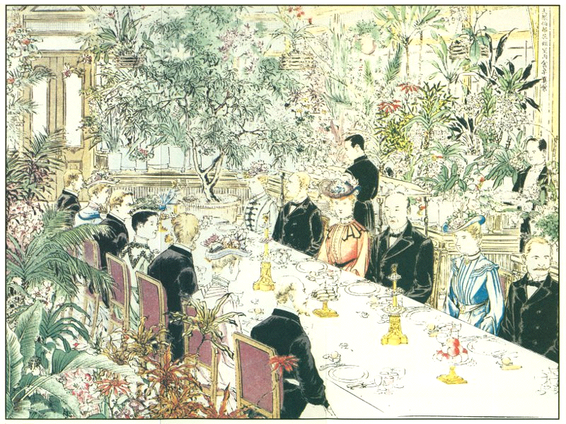 大隈伯邸花壇室内食卓真景の口絵