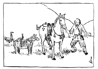 「第七十一圖　田邊伯孫譽田陵に馬を求む」のキャプション付きの図