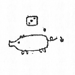 三の目のサイコロと豚の絵