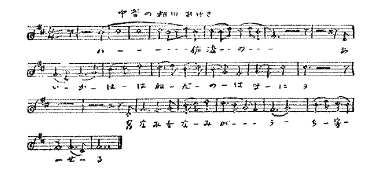 「中音の相川おけさ」のキャプション付きの楽譜
