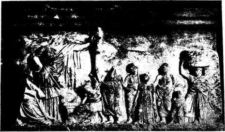 「Fig 3 Greek Costumes: Asclepius, Hygeia, and suppliants. 図3 ギリシアの衣服:アスクレピオス、ヒュゲイア、嘆願者たち。」のキャプション付きの図