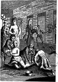 「Fig 11 Ward in Bethlehem Hospital about 1745: from Tuke, 1882. 図11 1745年ごろにおけるベスレヘム病院の病室:テュークによる、1882.」のキャプション付きの図