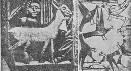 「Fig 34 Relief(left) & Painting(right) by Mental Patients. 図34 精神病患者による作品:浮き彫り(左)、絵(右)」のキャプション付きの図