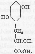 ヒドロキノン-α-乳酸=2,5-ジヒドロキシフェニル-α-乳酸の化学構造式の図
