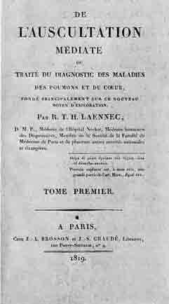 「第102図 ラエンネックの間接聴診参考書の扉(1819)」のキャプション付きの図