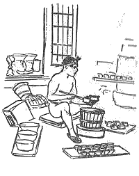 「図‐606［＃「606」は縦中横］　陶器に液体の釉をかけている陶工」のキャプション付きの図