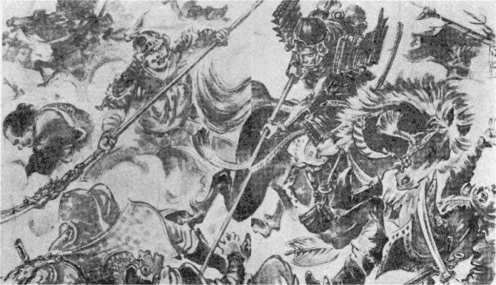 朝月が敵をけちらしふみにじる挿絵